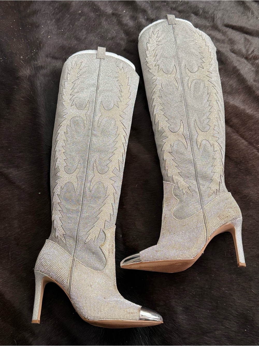 Gianni Bini Silver Rhinestone Over-the-Knee Cowgirl Boots